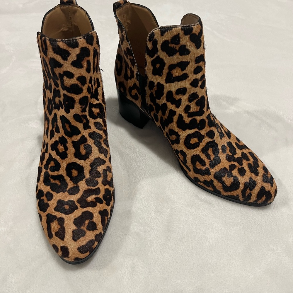 Franco Sarto Reeve2 Ankle Bootie Womens 7.5 Brown Calf Hair Leopard Print